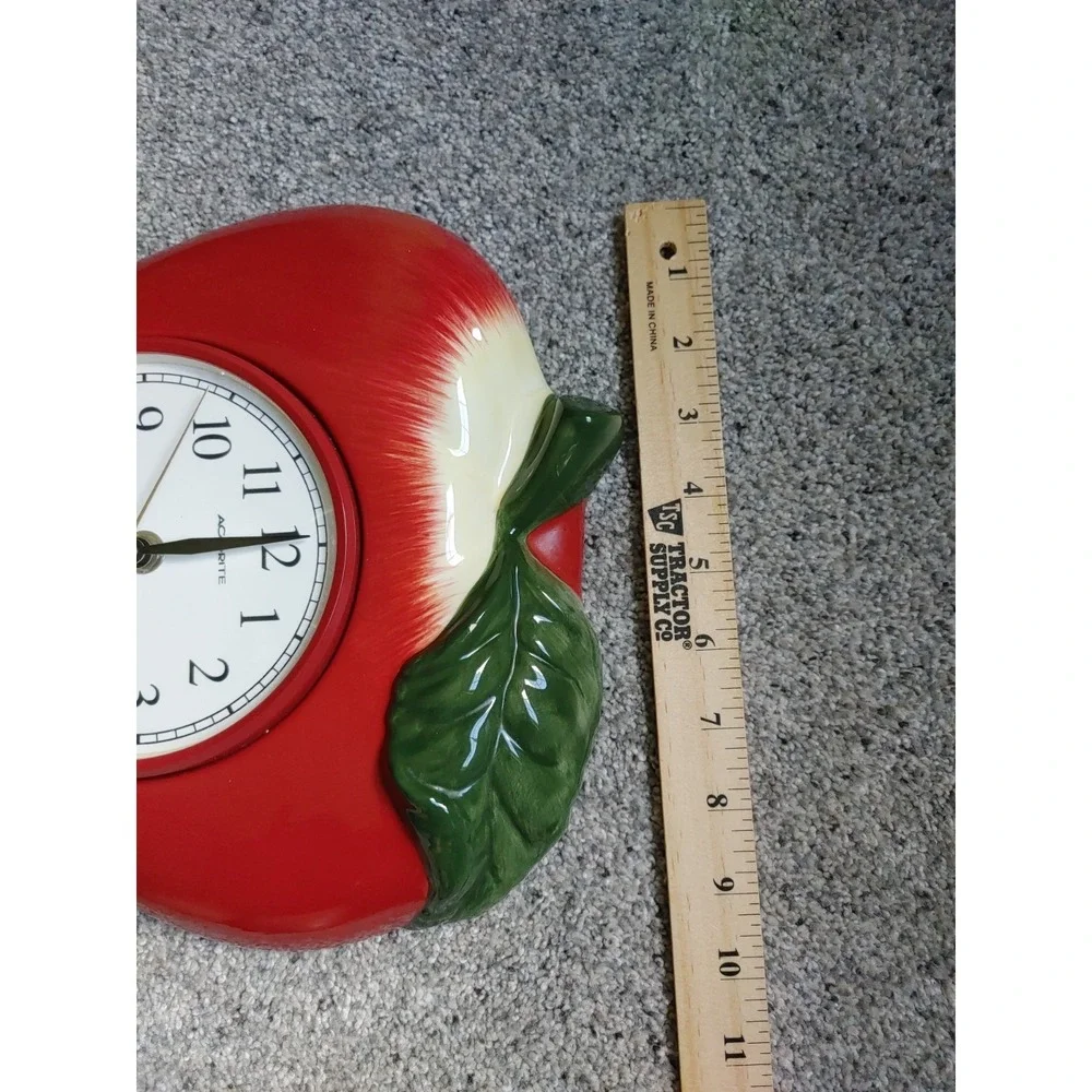 Vtg Acurite Red Apple Ceramic Wall Clock Quartz 11